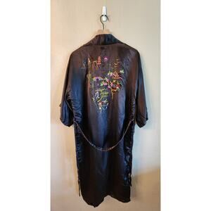 Esme Black Satin Robe with Embroidery Asian SZ Small Kimono